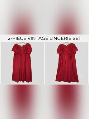 Vintage Kelly Reed Red Lingerie Set Nightgown & Robe Lace Small 2pc